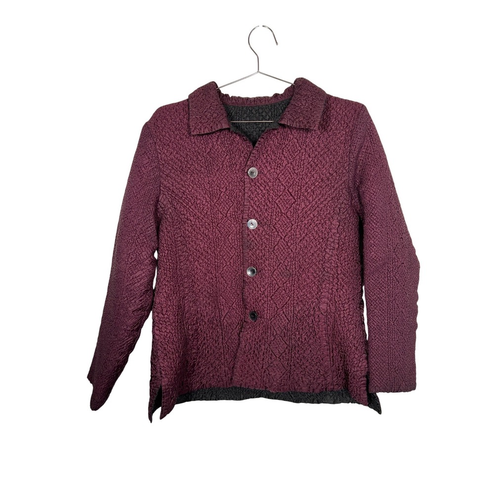 Quilted Granny Jacket Plum Purple Textured Button Front Lagenlook